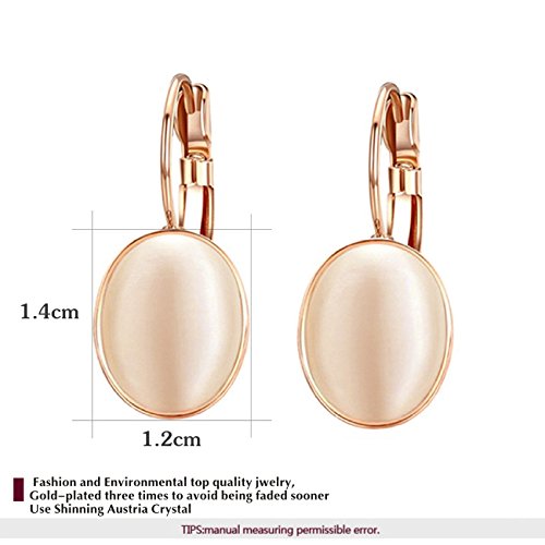 Yoursfs Vintage Damen Ohrclips Rote Oval Opal Klipp Ohrringe mit 18K Rosegold Vergoldeteund Groß Perle für Damen Frauen Mädchen - 2