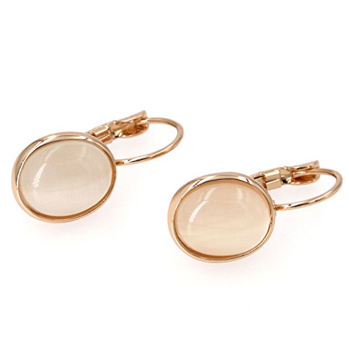 Yoursfs Vintage Damen Ohrclips Rote Oval Opal Klipp Ohrringe mit 18K Rosegold Vergoldeteund Groß Perle für Damen Frauen Mädchen - 3