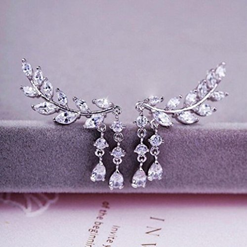 Damen Schmuck, DOLDOA Mode Ohr Ring Elegante Ohrschmuck Kristall Ohrstecke Vintage Party Ohrhänger Hochzeit Earring Creolen Ohrclips Ohrklemme Jewelry Geburtstags Geschenk Valentinstag Geschenk für Frauen Mädchen Freundin Mutter Tochter Mama (Silber) - 4