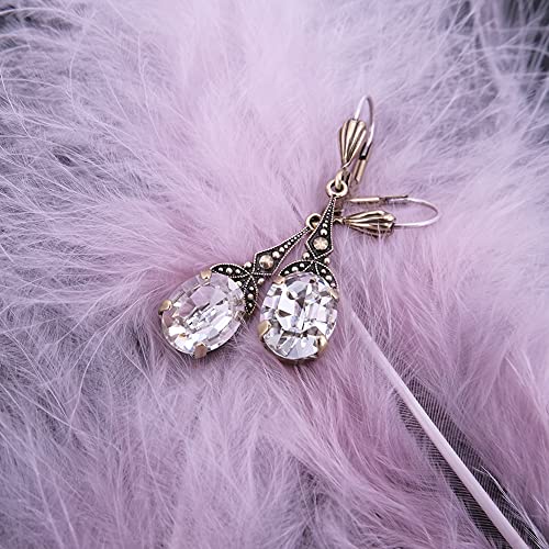 Jugendstil Ohrringe mit Kristallen von Swarovski® Gold Crystal NOBEL SCHMUCK - 6