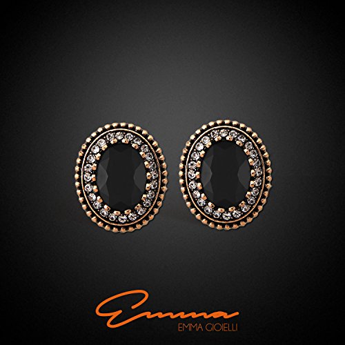 Emma Gioielli - Damen Ohrringe Lappen Oval Ovalen Antik-Optik Retro Vintage-Stil Vergoldet mit Roségold und Kristallen SWAROVSKI ELEMENTS Weiß und Schwarz - Schmucketui - 2