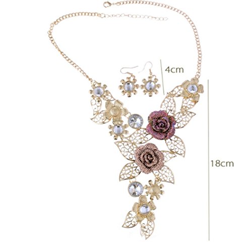 Kette Schmuck halskette Damen DAY.LIN Frauen Elegant Vintage Flower Gold Halskette Anweisung Ohrringe Schmuck-Set - 2