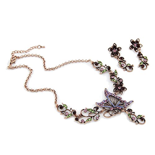 Sunnywill Damen Halskette Kette Choker Anhänger Vintage Schmetterling Halskette Anweisung Ohrringe Schmuck-Set - 2