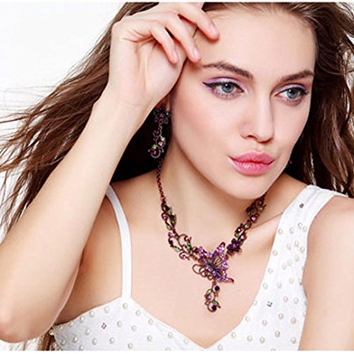 Sunnywill Damen Halskette Kette Choker Anhänger Vintage Schmetterling Halskette Anweisung Ohrringe Schmuck-Set - 3