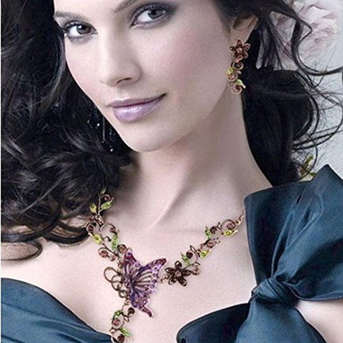 Sunnywill Damen Halskette Kette Choker Anhänger Vintage Schmetterling Halskette Anweisung Ohrringe Schmuck-Set - 4
