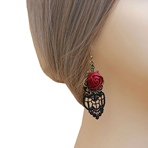 Yazilind Retro Style Lace Baumeln Rote Rose Blume Ohrring Stilvolle Schmuck Für Frauen Geschenkidee - 2