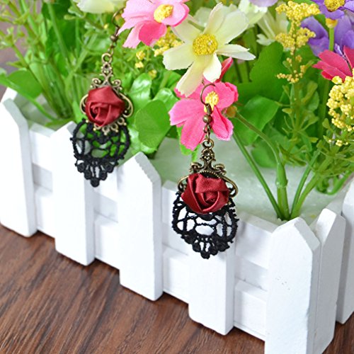 Yazilind Retro Style Lace Baumeln Rote Rose Blume Ohrring Stilvolle Schmuck Für Frauen Geschenkidee - 3