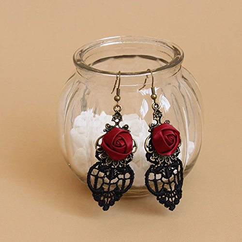 Yazilind Retro Style Lace Baumeln Rote Rose Blume Ohrring Stilvolle Schmuck Für Frauen Geschenkidee - 5