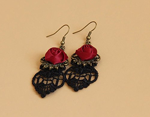 Yazilind Retro Style Lace Baumeln Rote Rose Blume Ohrring Stilvolle Schmuck Für Frauen Geschenkidee - 7