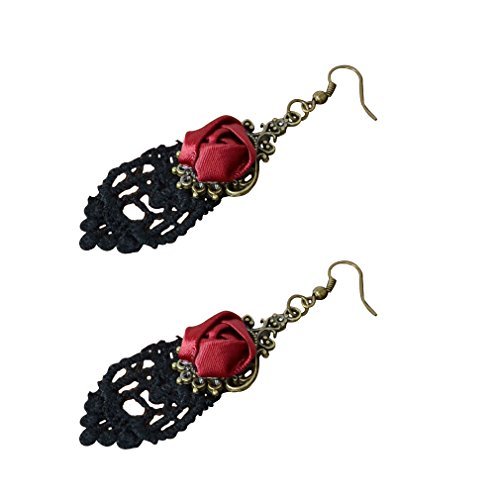 Yazilind Retro Style Lace Baumeln Rote Rose Blume Ohrring Stilvolle Schmuck Für Frauen Geschenkidee - 8