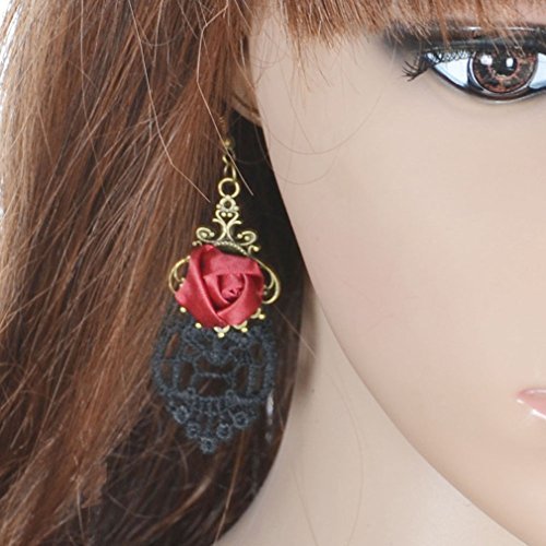 Yazilind Retro Style Lace Baumeln Rote Rose Blume Ohrring Stilvolle Schmuck Für Frauen Geschenkidee - 9