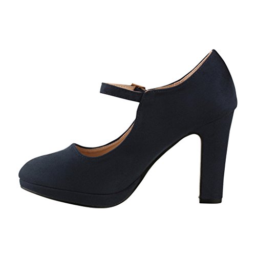 Elara Damen Pumps | Bequeme Riemchen High Heels | Vintage-Style | Abendschuh Trendy | Chunkyrayan | 8906 Blue-40 - 2