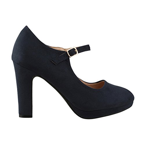 Elara Damen Pumps | Bequeme Riemchen High Heels | Vintage-Style | Abendschuh Trendy | Chunkyrayan | 8906 Blue-40 - 3