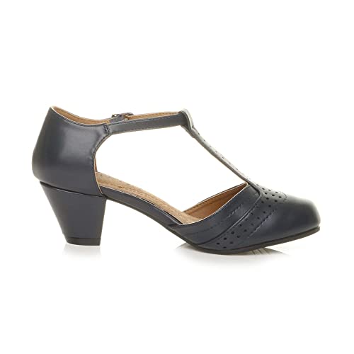 Damen Mitte Blockabsatz T-Riemen Ausgeschnitten Brogues Pumps Sandalen Größe 7 40 - 4