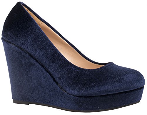 Elara Damen Pumps | Keilabsatz Wedges Plateau Schuhe | Chunkyrayan S77-Blau-36