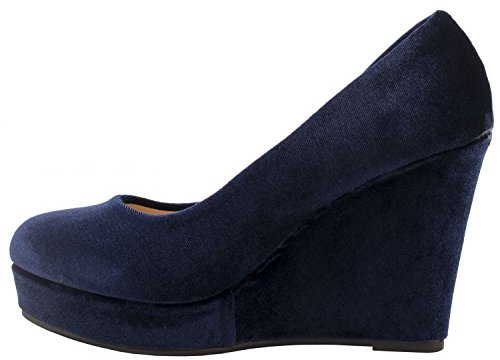 Elara Damen Pumps | Keilabsatz Wedges Plateau Schuhe | Chunkyrayan S77-Blau-36 - 2