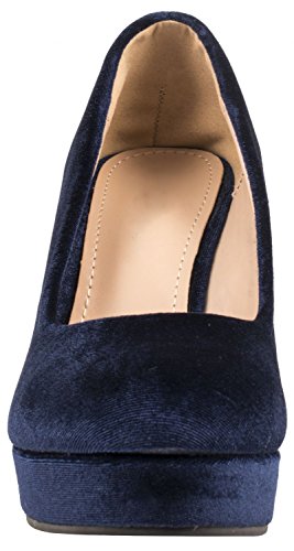 Elara Damen Pumps | Keilabsatz Wedges Plateau Schuhe | Chunkyrayan S77-Blau-36 - 4