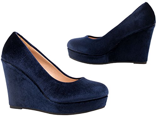 Elara Damen Pumps | Keilabsatz Wedges Plateau Schuhe | Chunkyrayan S77-Blau-36 - 6