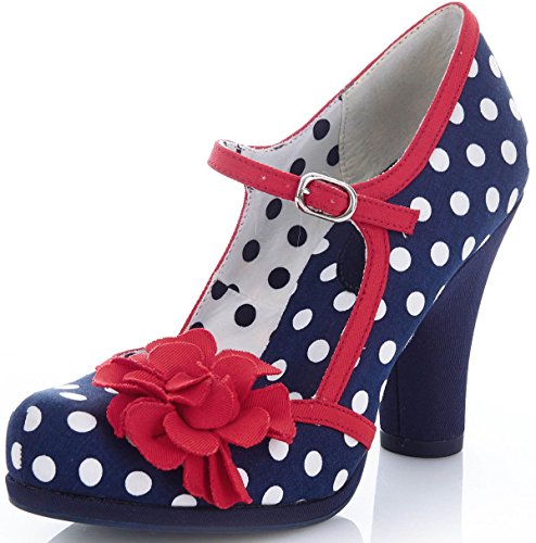 Ruby Shoo Damen Schuhe Hannah Punkte Rosen Pumps Blau 39