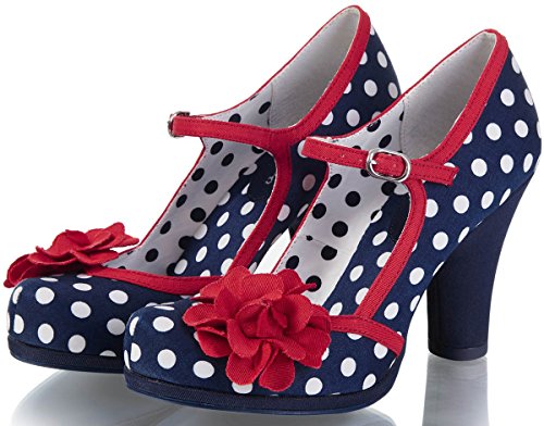 Ruby Shoo Damen Schuhe Hannah Punkte Rosen Pumps Blau 39 - 2