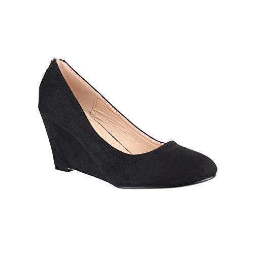 Elara Keilpumps Wedges | Damen Pumps mit Keilabsatz | Bequeme Schuhe 7083-P Black-38