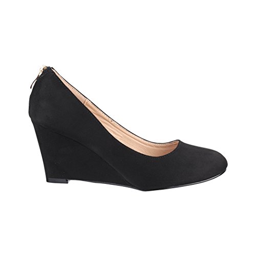 Elara Keilpumps Wedges | Damen Pumps mit Keilabsatz | Bequeme Schuhe 7083-P Black-38 - 3