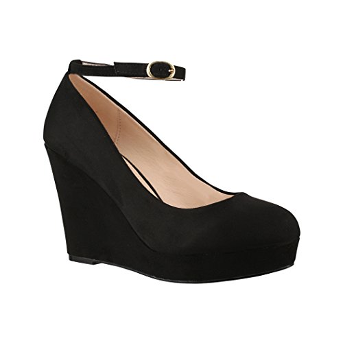 Elara Damen Pumps | Keilabsatz Wedges Plateau Schuhe | Chunkyrayan JA155 Black-40