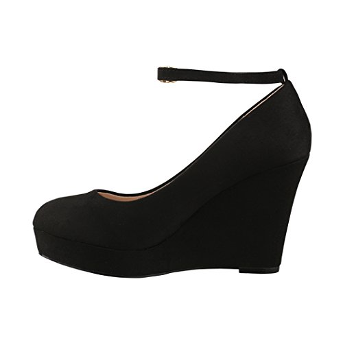 Elara Damen Pumps | Keilabsatz Wedges Plateau Schuhe | Chunkyrayan JA155 Black-40 - 2