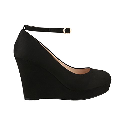 Elara Damen Pumps | Keilabsatz Wedges Plateau Schuhe | Chunkyrayan JA155 Black-40 - 3