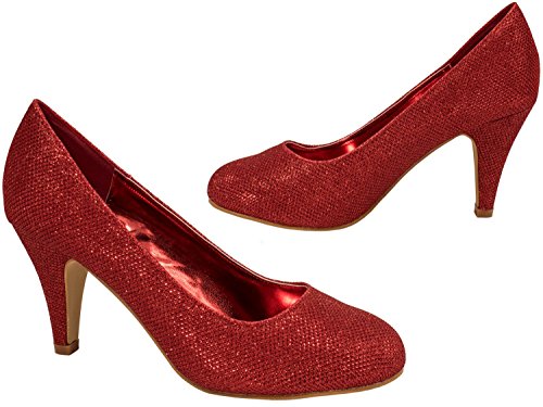 Elara Damen Pumps | Bequeme High Heels Glitzer | Hochzeit Stiletto 9373-E22108-Rot-38 - 6