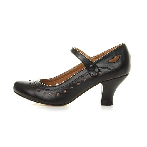 Damen Herzmuster Mary Jane Mittlerer Absatz Feinmachen Pumps Schuhe Größe 38 5 - 2