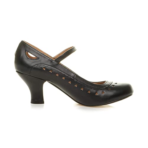 Damen Herzmuster Mary Jane Mittlerer Absatz Feinmachen Pumps Schuhe Größe 38 5 - 3