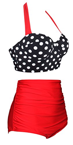 EasyMy Damen High Taille Bikini Sets Vintage Bademode, Schwarz, EU 42-44Tag Size 2XL - 2