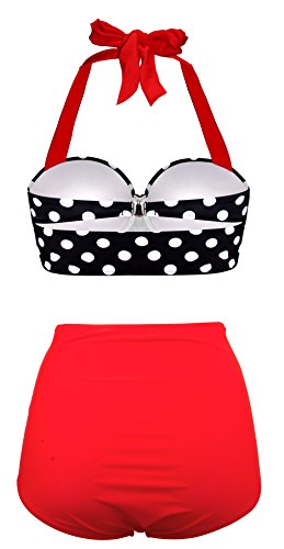 EasyMy Damen High Taille Bikini Sets Vintage Bademode, Schwarz, EU 42-44Tag Size 2XL - 3