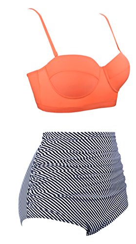 Angerella Damen Retro Stil Polka-Punkt mit hoher Taille Badeanzug Bikini Set - 2