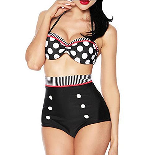 Boolavard® TM Vintage Push-up Bikini Retro Rockabilly Stil schwarz/rot/weiß Größen S, M, L oder XL