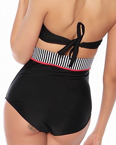 Boolavard® TM Vintage Push-up Bikini Retro Rockabilly Stil schwarz/rot/weiß Größen S, M, L oder XL - 2