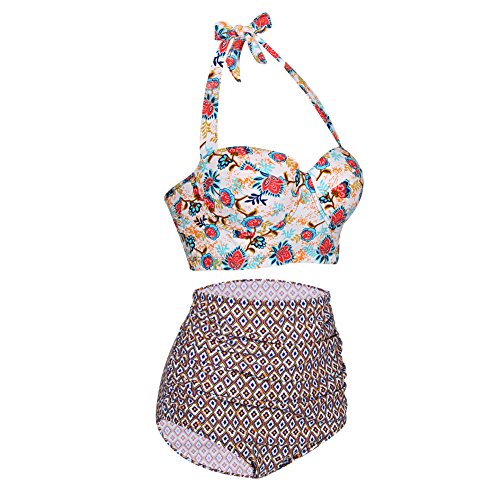FeelinGirl Damen Elegant Bikini-Sets Neckholder Push-Up Bademode Zweiteilig Strandmode 3XL - 5