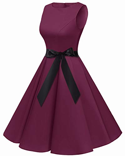 bbonlinedress 50s Retro Schwingen Vintage Rockabilly kleid Faltenrock Burgundy M - 3
