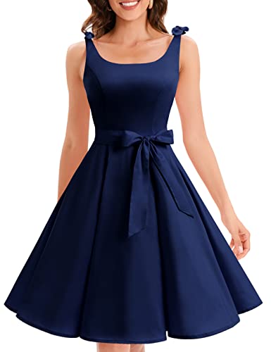 Bbonlinedress 1950er Vintage Polka Dots Pinup Retro Rockabilly Kleid Cocktailkleider Navy S