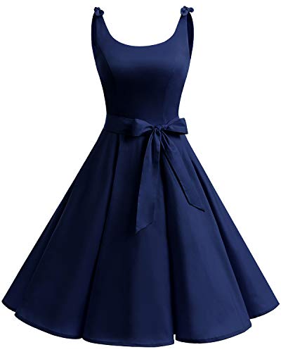 Bbonlinedress 1950er Vintage Polka Dots Pinup Retro Rockabilly Kleid Cocktailkleider Navy S - 2