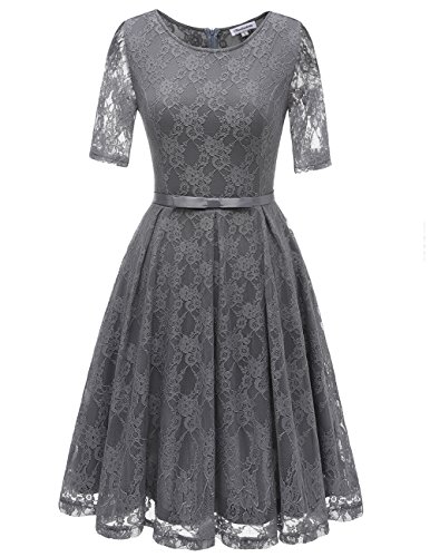 Bbonlinedress Damen Retro Vintage 1950er Rockabilly Cocktail Spitzenkleid Grey 2XL