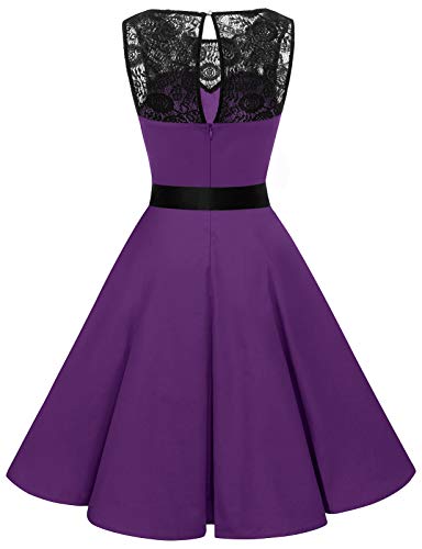 bbonlinedress 1950er Ärmellos Vintage Retro Spitzenkleid Rundhals Abendkleid Purple 3XL - 3