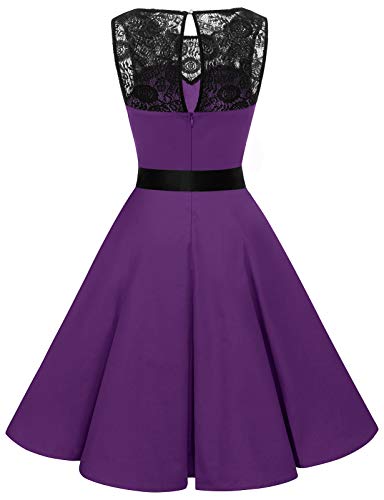 bbonlinedress 1950er Ärmellos Vintage Retro Spitzenkleid Rundhals Abendkleid Purple 3XL - 2