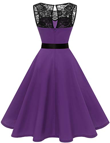 bbonlinedress 1950er Ärmellos Vintage Retro Spitzenkleid Rundhals Abendkleid Purple 3XL - 3