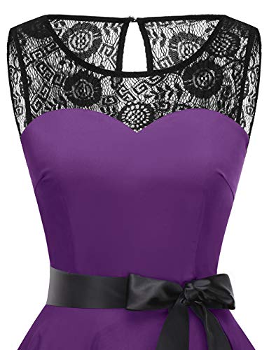 bbonlinedress 1950er Ärmellos Vintage Retro Spitzenkleid Rundhals Abendkleid Purple 3XL - 4