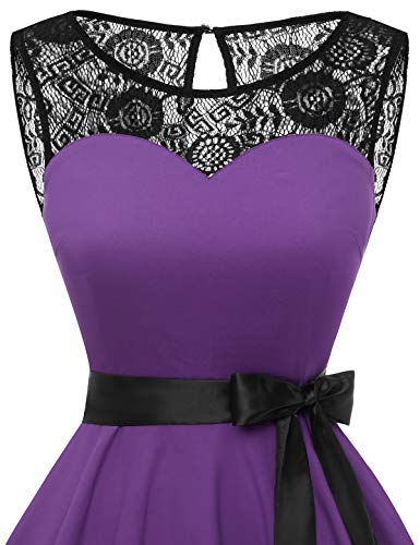 bbonlinedress 1950er Ärmellos Vintage Retro Spitzenkleid Rundhals Abendkleid Purple 3XL - 4