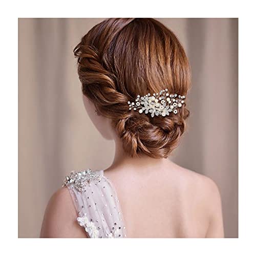 Clearine Damen Künstliche Perlen Kristall Blume Handarbeit DIY Braut Hochzeit Haarkamm Haarschmuck Ivory-farbe - 2