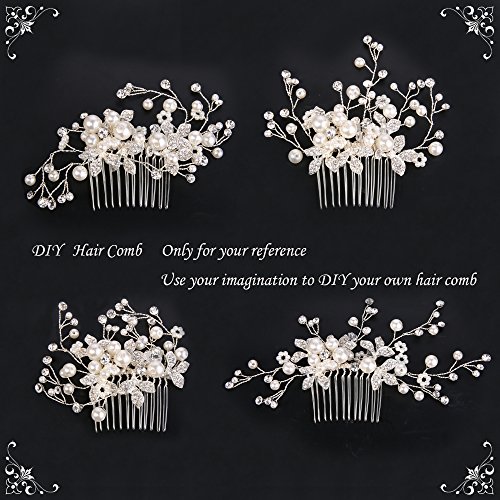 Clearine Damen Künstliche Perlen Kristall Blume Handarbeit DIY Braut Hochzeit Haarkamm Haarschmuck Ivory-farbe - 4