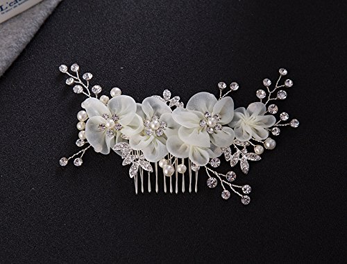 Musuntas Handarbeit Eleganter Retro elegant Damen Blumen Braut Kamm Perlen Strass Hochzeit Brautschmuck Braut Haarschmuck Strass Haarklammer - 2